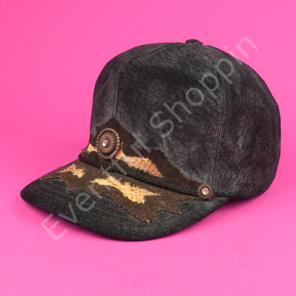 Vintage Other - Vintage Leather Snakeskin Hat Mens Black Adjustable Vintage 1980s Made In USA